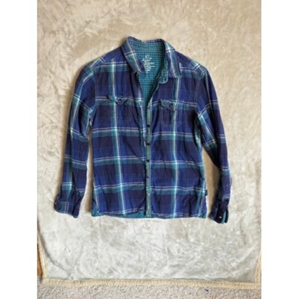 Kuhl Womens Blue Green Plaid Flannel Button Down Shirt Size Small Cotton